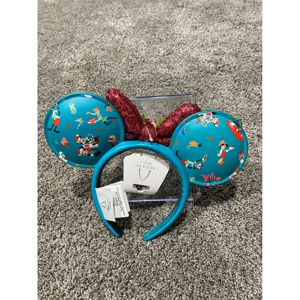 Disney Aulani Minnie Ears Headband Womens Turquoise New Aloha Kalikimaka Sequin